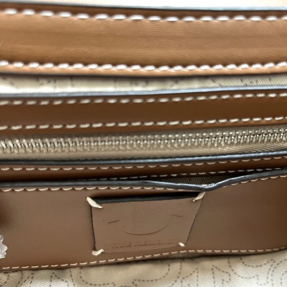 NWT TRUE RELIGION Saddle Flap Denim Crossbody Bag Stitched Horseshoe Logo Brown - Picture 9 of 9